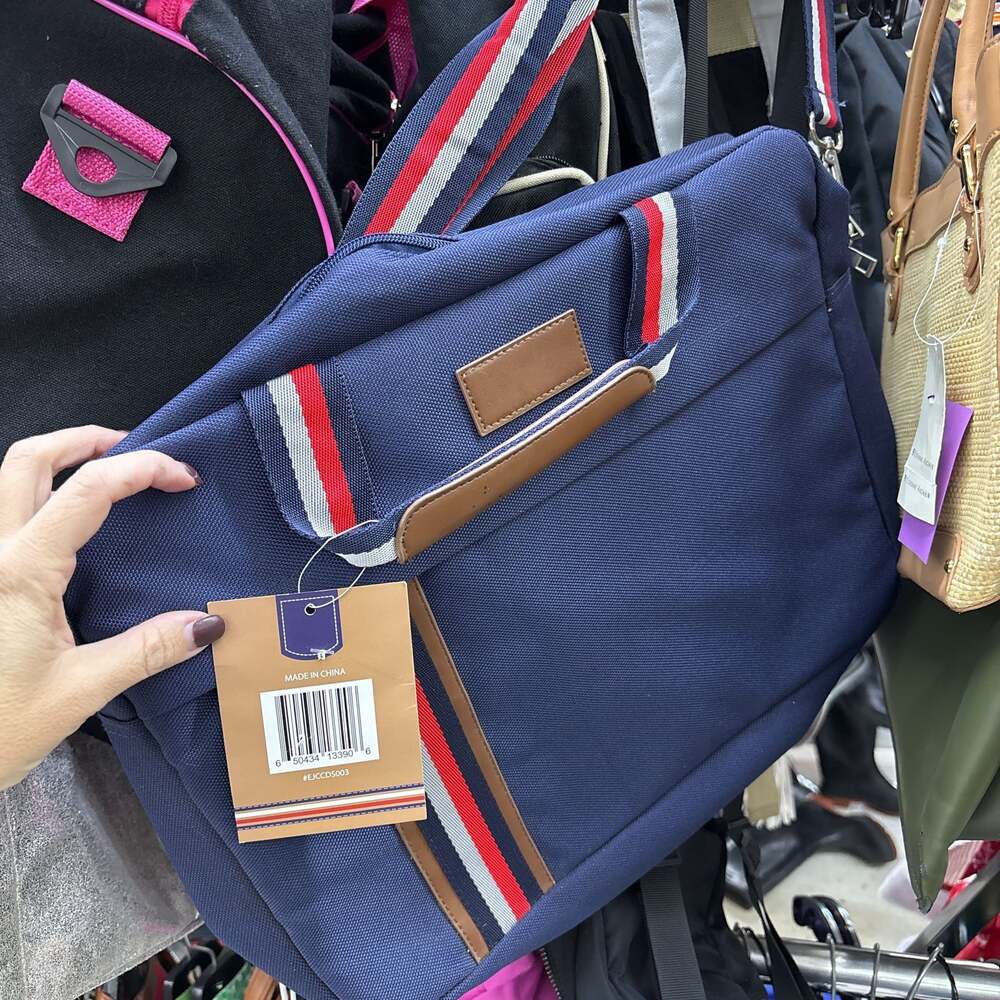 New Navy Blue Messenger Bag with Red & White Stripe Detail